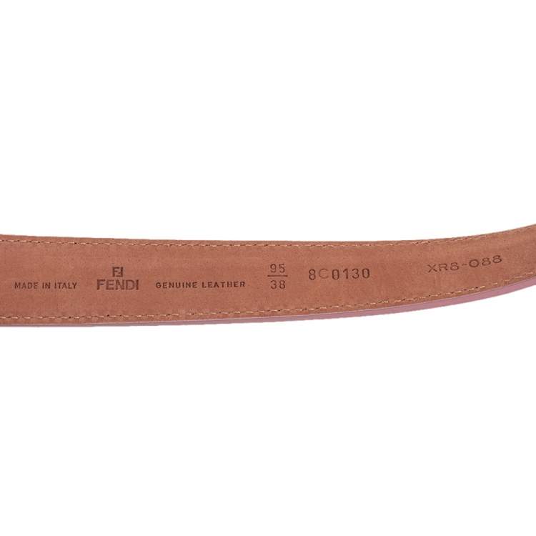 Pre Owned Fendi Pink Leather FF Logo Belt 95CM