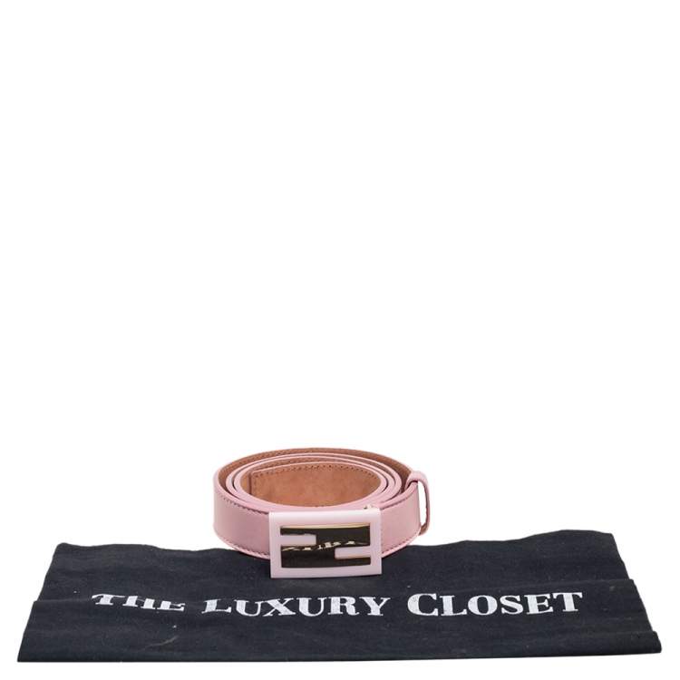 Pre Owned Fendi Pink Leather FF Logo Belt 95CM