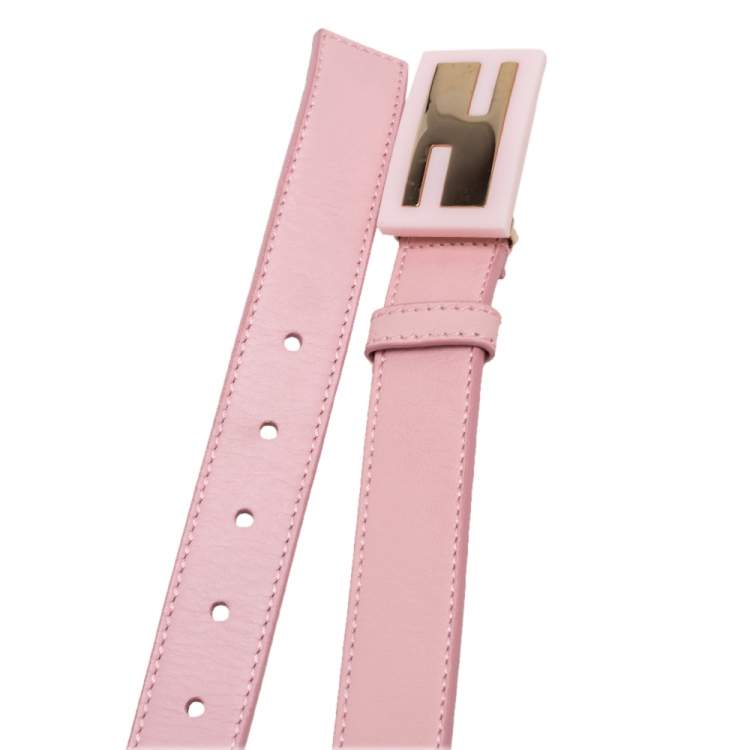 Pre Owned Fendi Pink Leather FF Logo Belt 95CM
