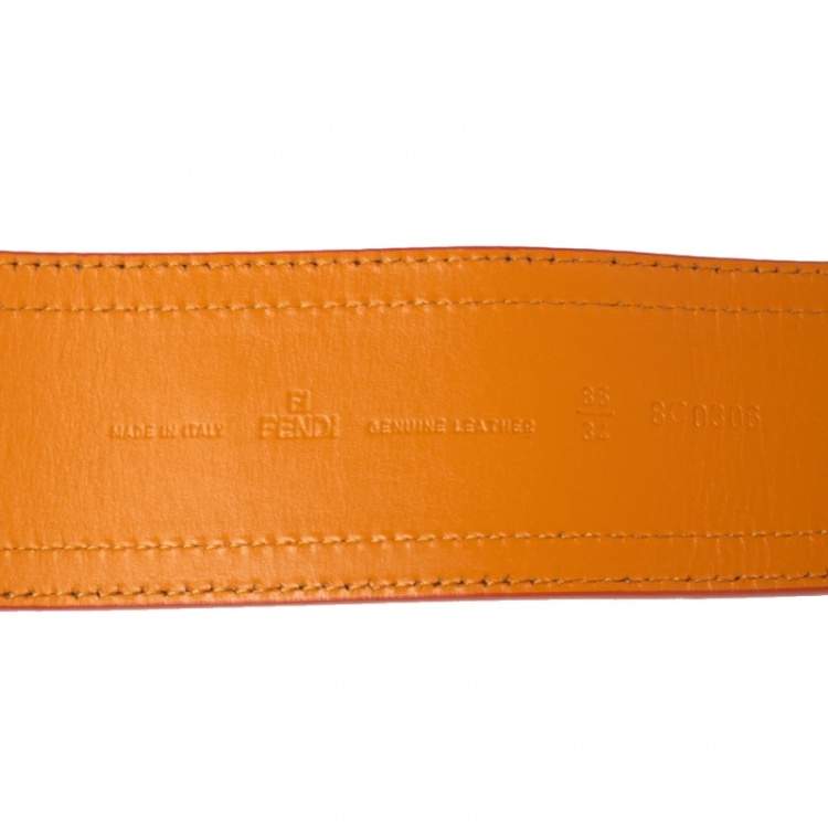 Pre Owned Fendi Orange Patent Leather Wide Buckle Belt 85CM