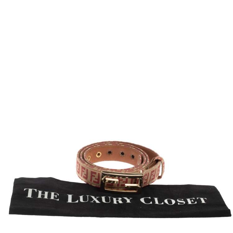 Pre Owned Fendi Pink Zucchino Canvas FF Buckle Belt 95CM