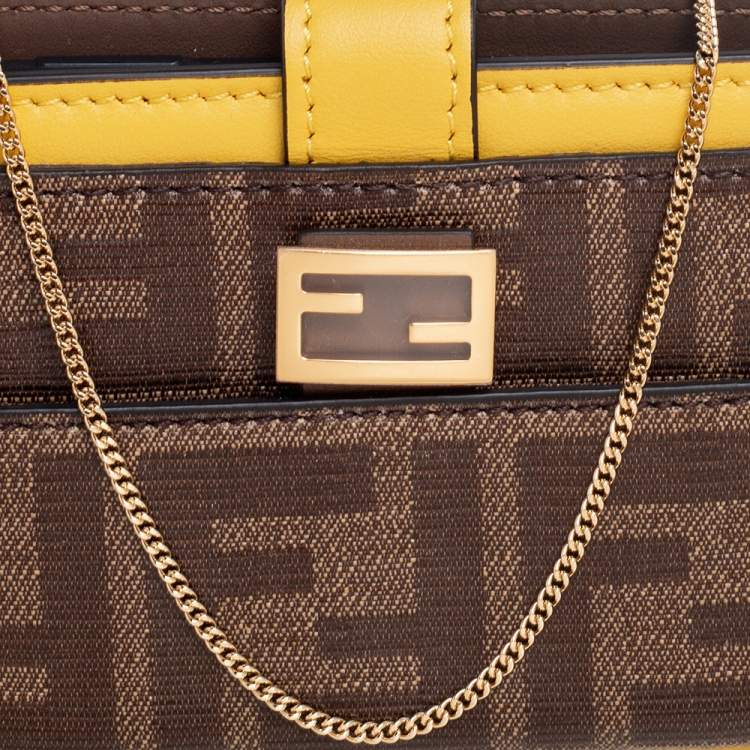 Pre Owned Fendi Yellow/Brown Leather And Zucca Coated Canvas iPhone X/XS Cover