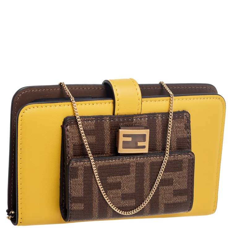 Pre Owned Fendi Yellow/Brown Leather And Zucca Coated Canvas iPhone X/XS Cover