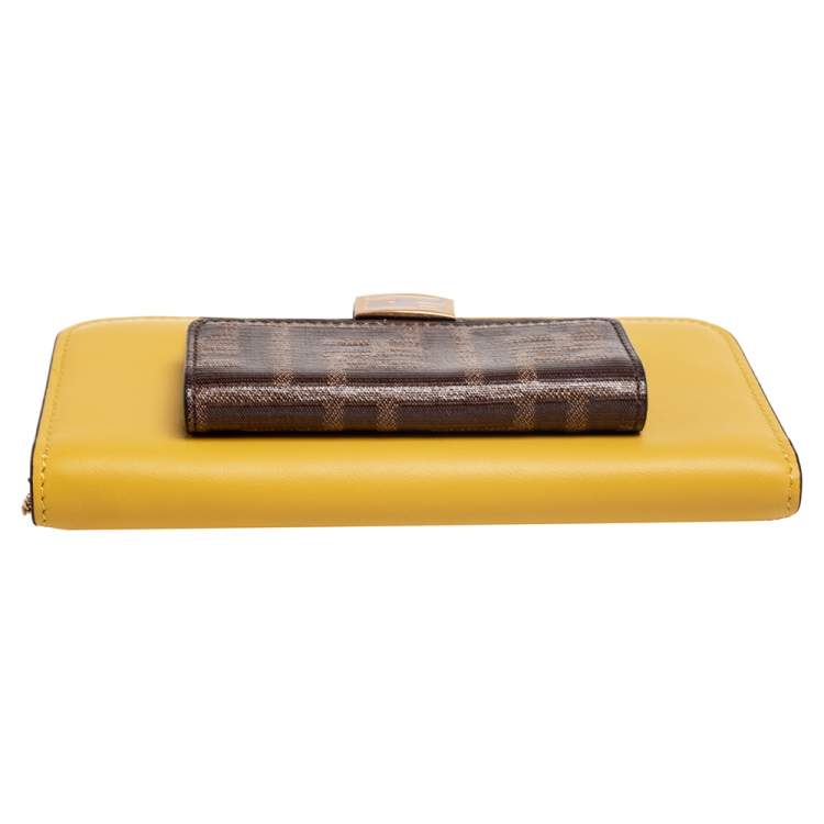 Pre Owned Fendi Yellow/Brown Leather And Zucca Coated Canvas iPhone X/XS Cover