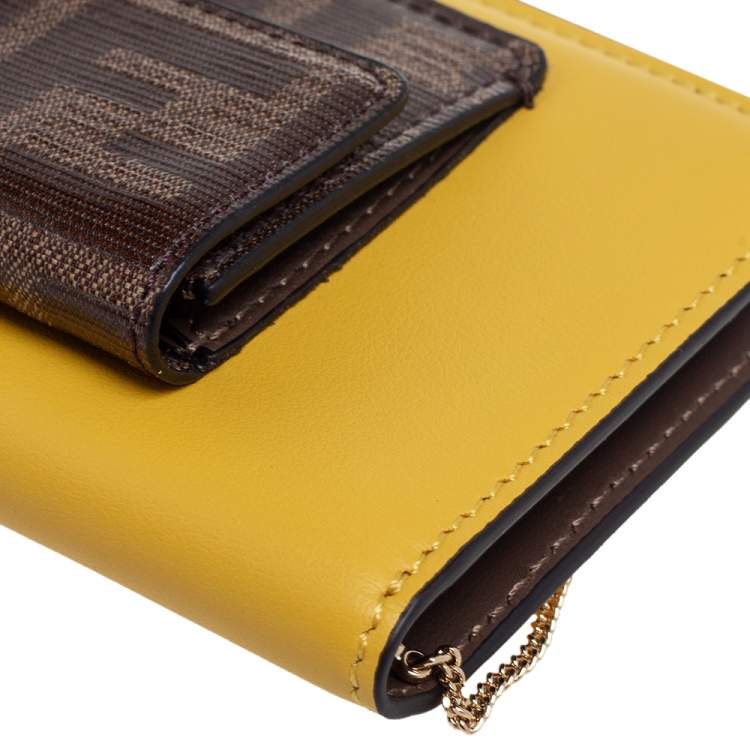 Pre Owned Fendi Yellow/Brown Leather And Zucca Coated Canvas iPhone X/XS Cover