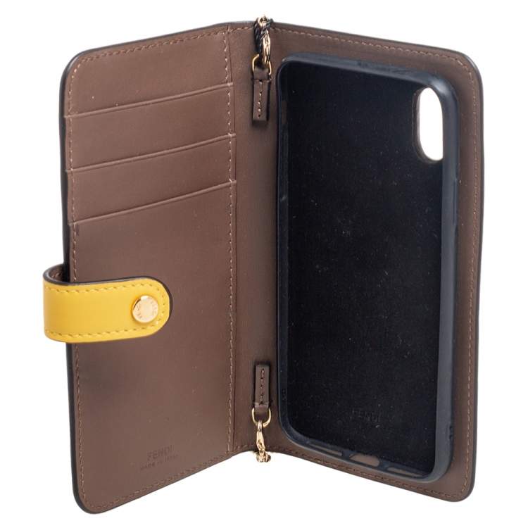 Pre Owned Fendi Yellow/Brown Leather And Zucca Coated Canvas iPhone X/XS Cover