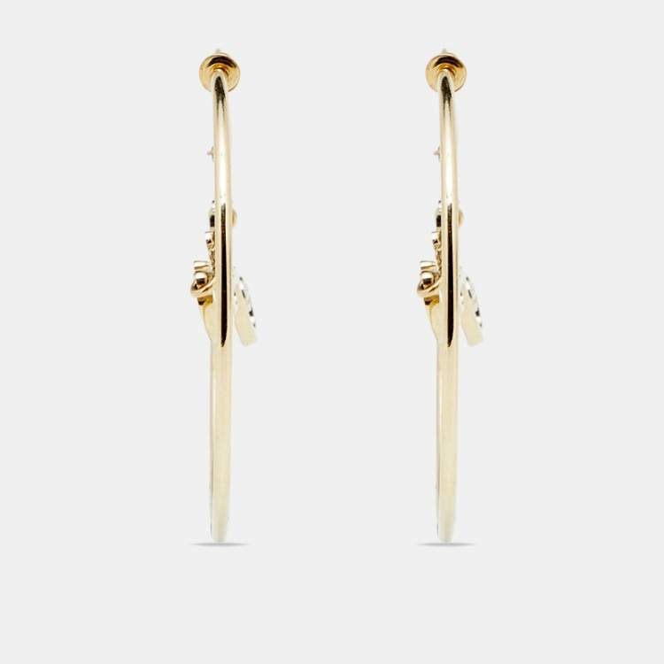 Fendi Logo Gold Tone Metal Hoop Earrings Fendi
