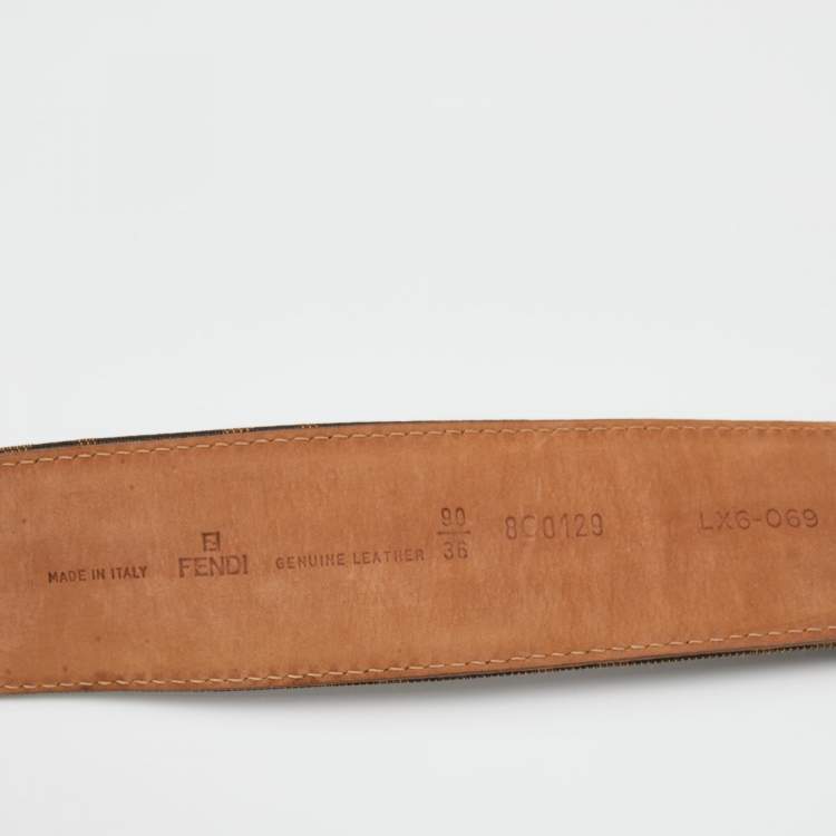 Pre Owned Fendi Tobacco Zucca Canvas And Leather Round Buckle Belt 90 CM