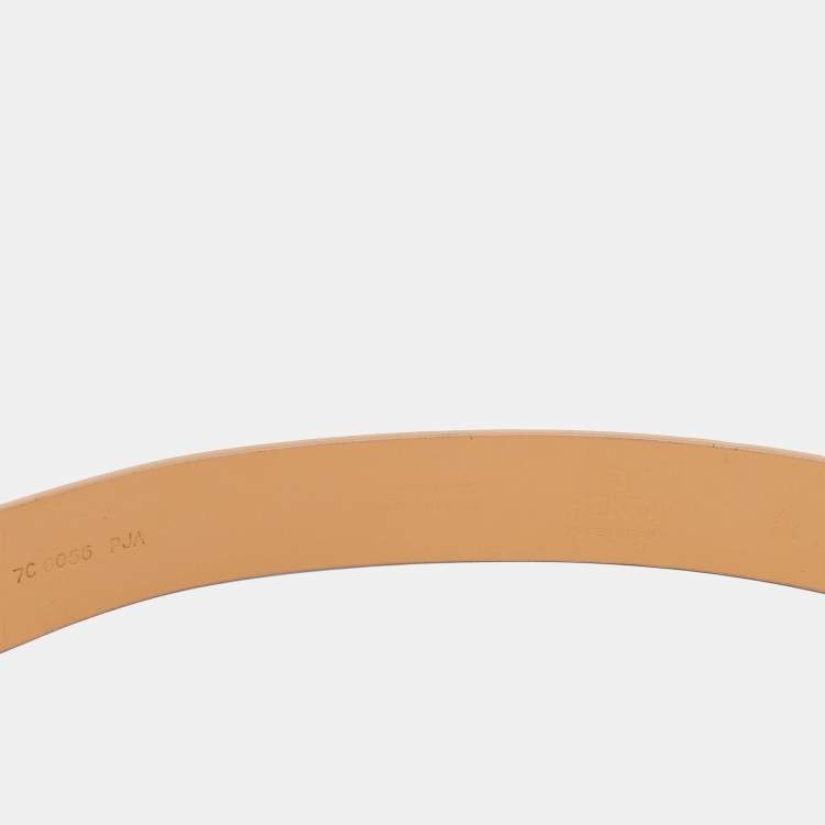 Pre Owned Fendi Beige Leather FF Logo Buckle Belt 100 CM