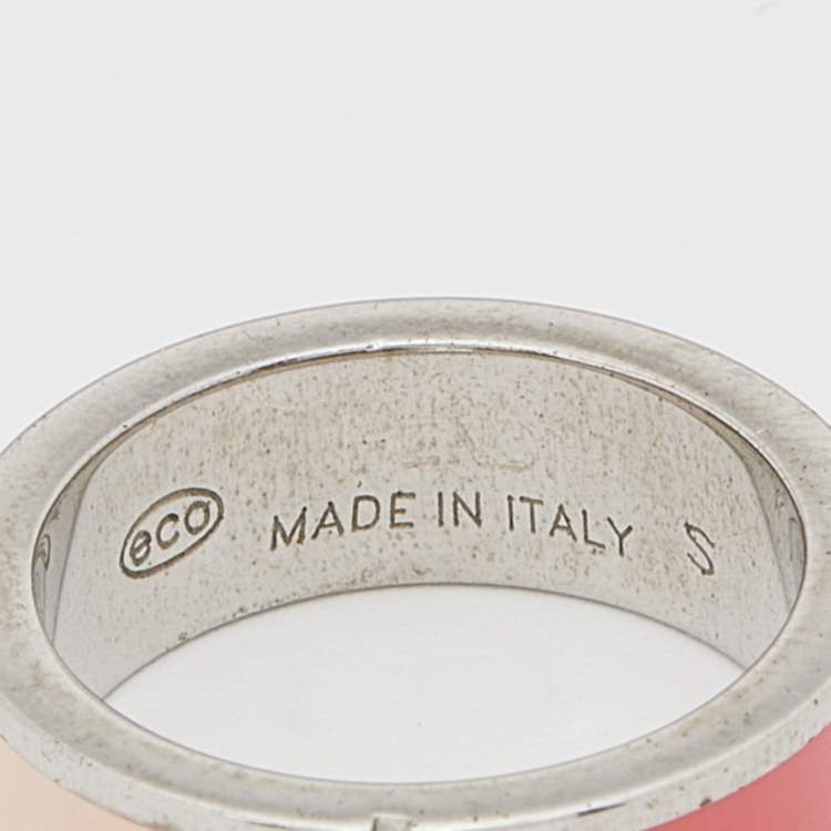 Pre Owned Fendi The Fendista Bi-color Enamel Silver Tone Band Ring Size 50