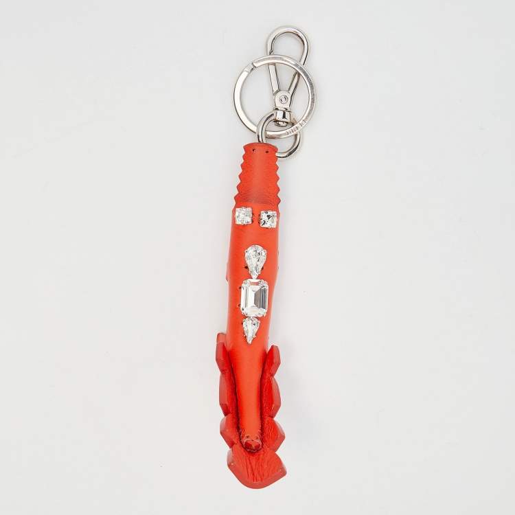 Pre Owned Fendi Orange Leather Crystal Embellished Alligator Bag Charm/Key Ring