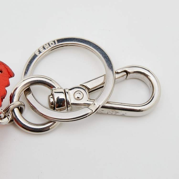 Pre Owned Fendi Orange Leather Crystal Embellished Alligator Bag Charm/Key Ring