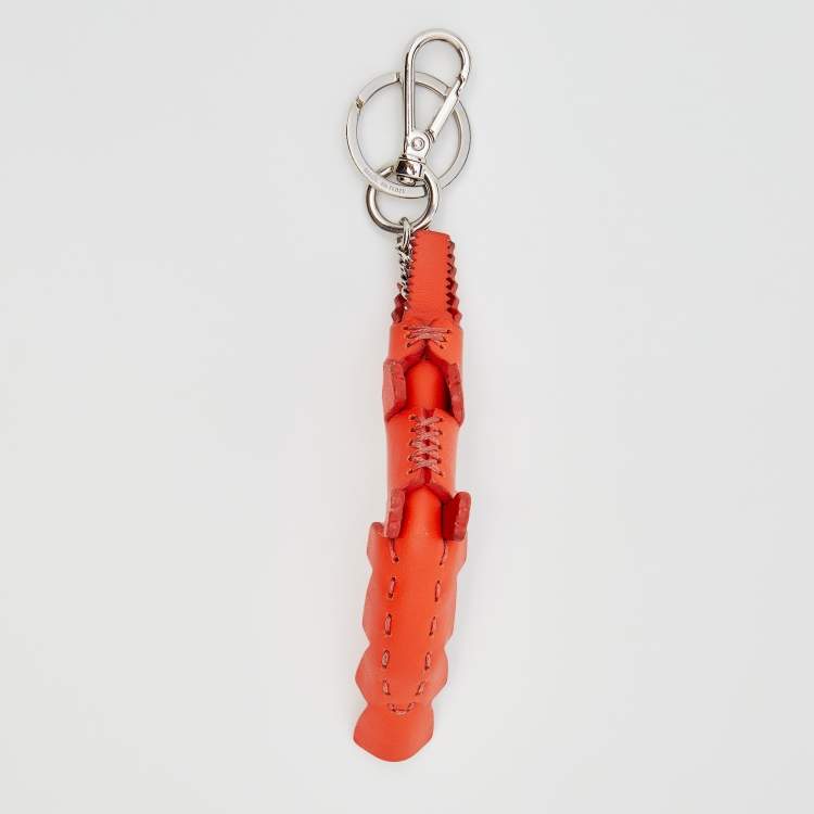 Pre Owned Fendi Orange Leather Crystal Embellished Alligator Bag Charm/Key Ring