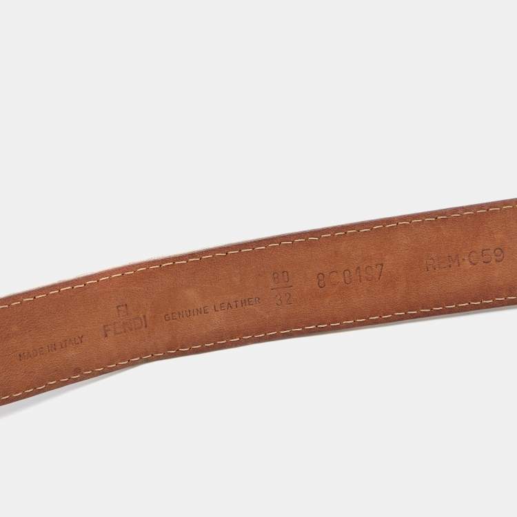 Pre Owned Fendi Beige/Silver Zucchino Canvas FF Buckle Belt 80 CM