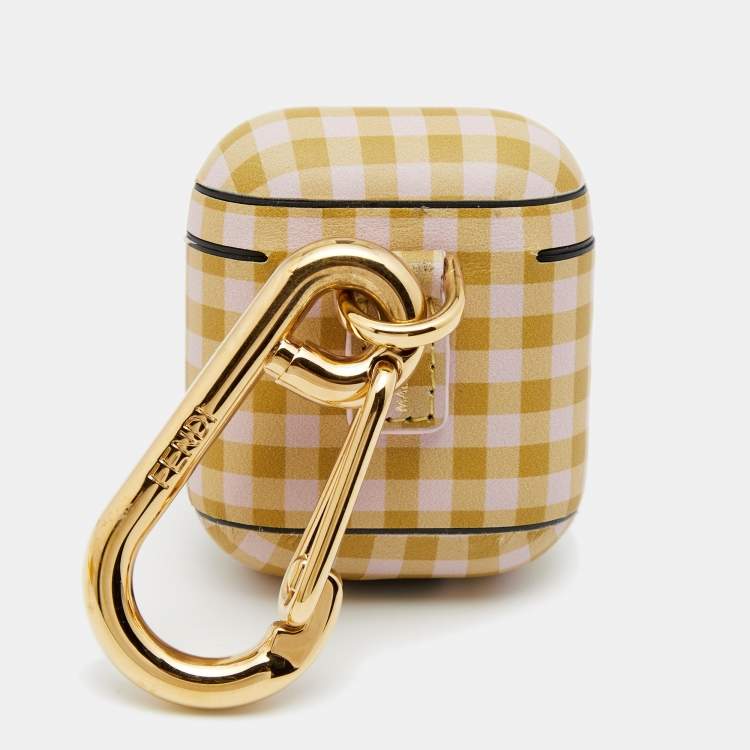 Pre Owned Fendi Bicolor Gingham Check Leather AirPods Case