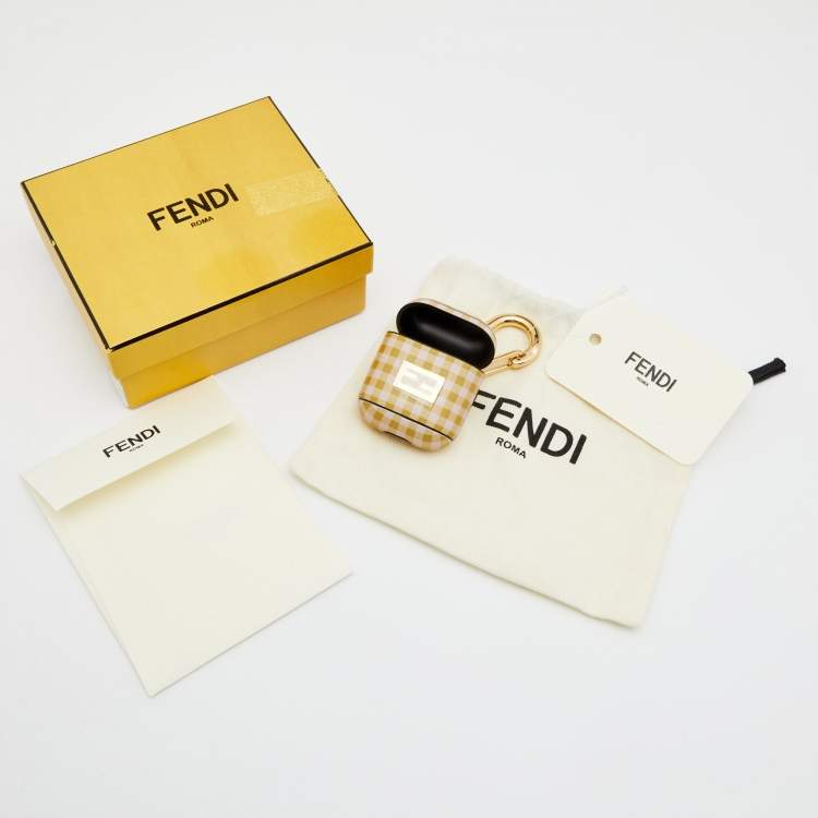 Pre Owned Fendi Bicolor Gingham Check Leather AirPods Case