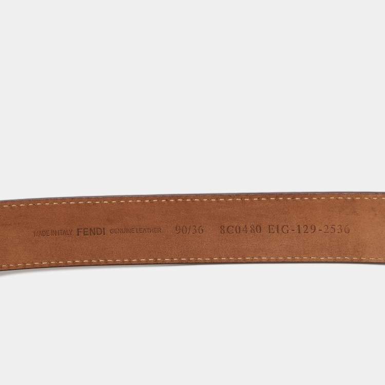 Pre Owned Fendi Red Leather Round Buckle Belt Size 90CM