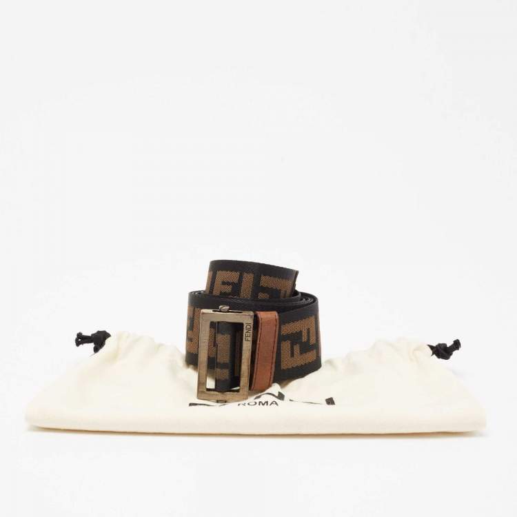 Pre Owned Fendi Tobacco Zucca Canvas and Leather Belt 90CM