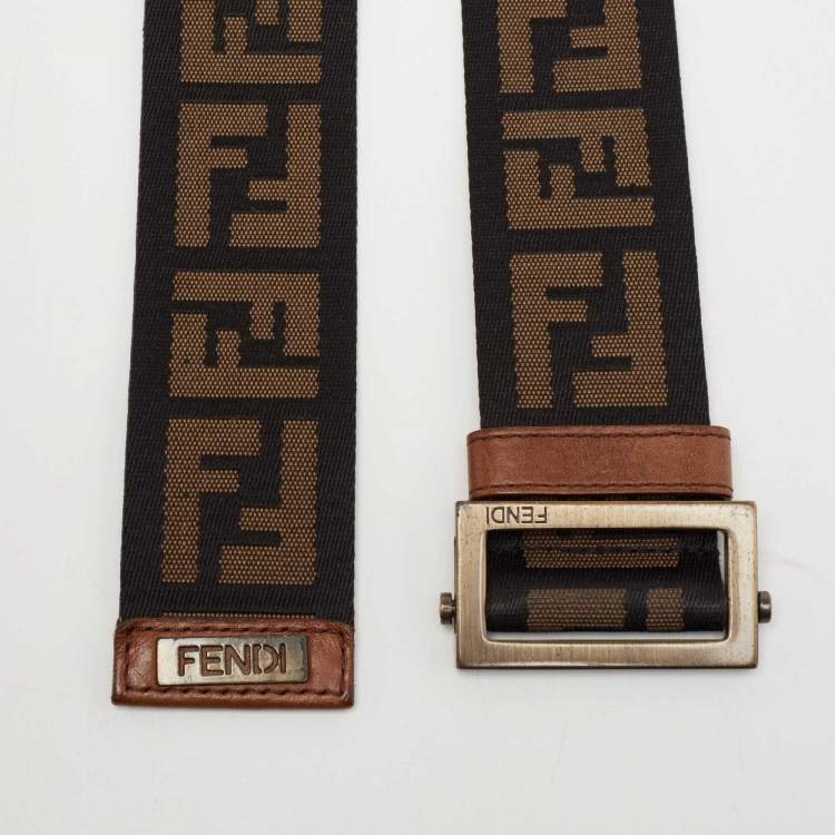 Pre Owned Fendi Tobacco Zucca Canvas and Leather Belt 90CM
