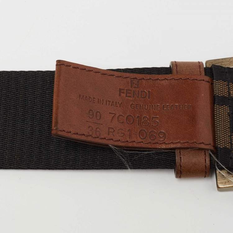 Pre Owned Fendi Tobacco Zucca Canvas and Leather Belt 90CM