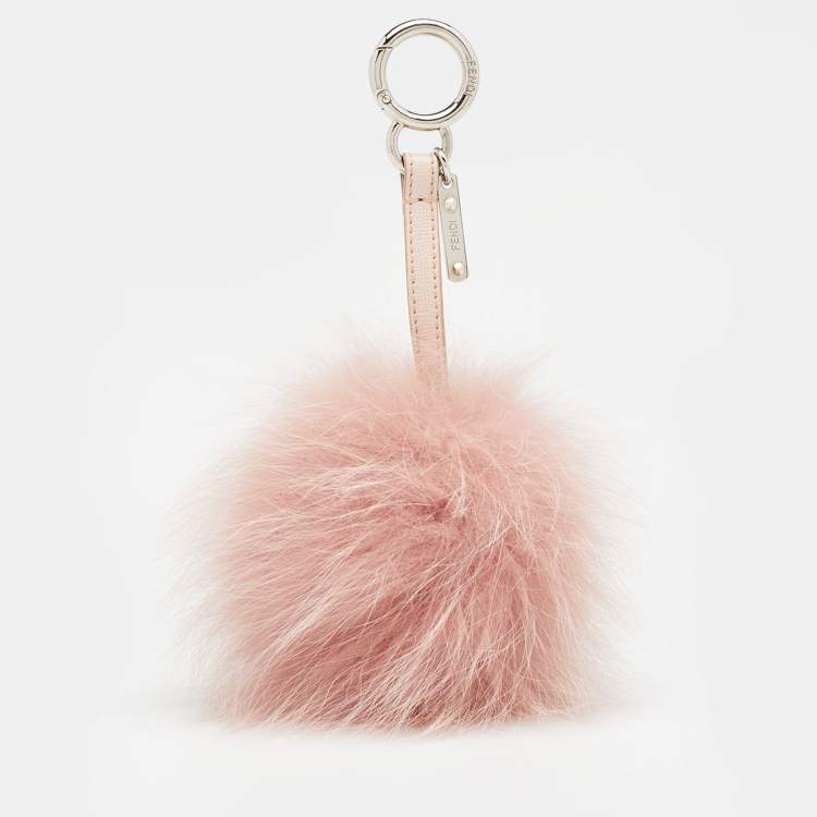Pre Owned Fendi Pink Fox Fur Pom Pom Bag Charm