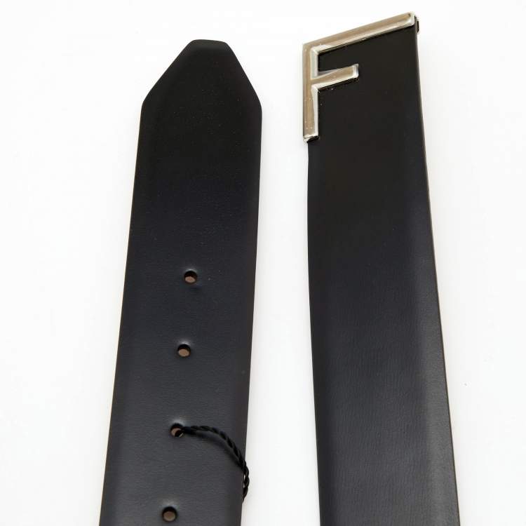 Pre Owned Fendi Black Leather F Logo Buckle Belt 90CM