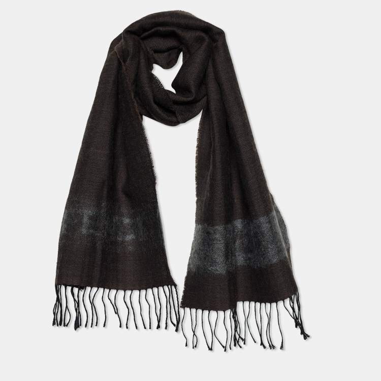 Pre Owned Fendi Vintage Brown Logo Wool Scarf