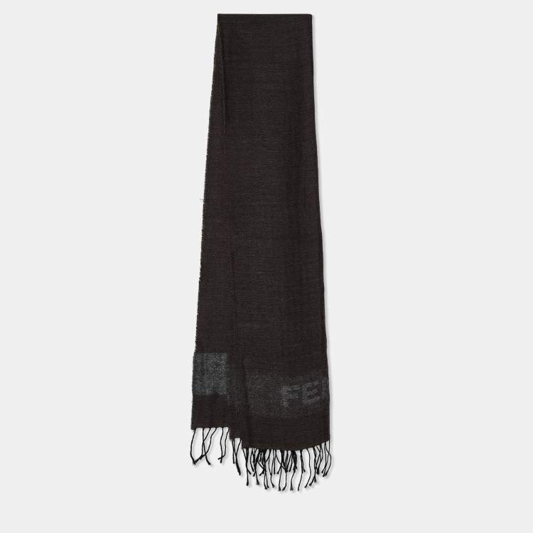 Pre Owned Fendi Vintage Brown Logo Wool Scarf