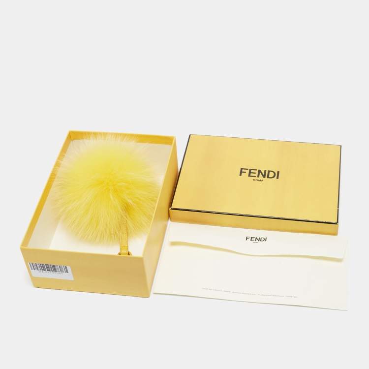 Pre Owned Fendi Yellow Fox Fur Leather Gold Tone Pom Pom Bag Charm