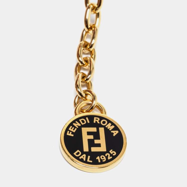 Pre Owned Fendi Black Leather Chain Logo Waist Belt