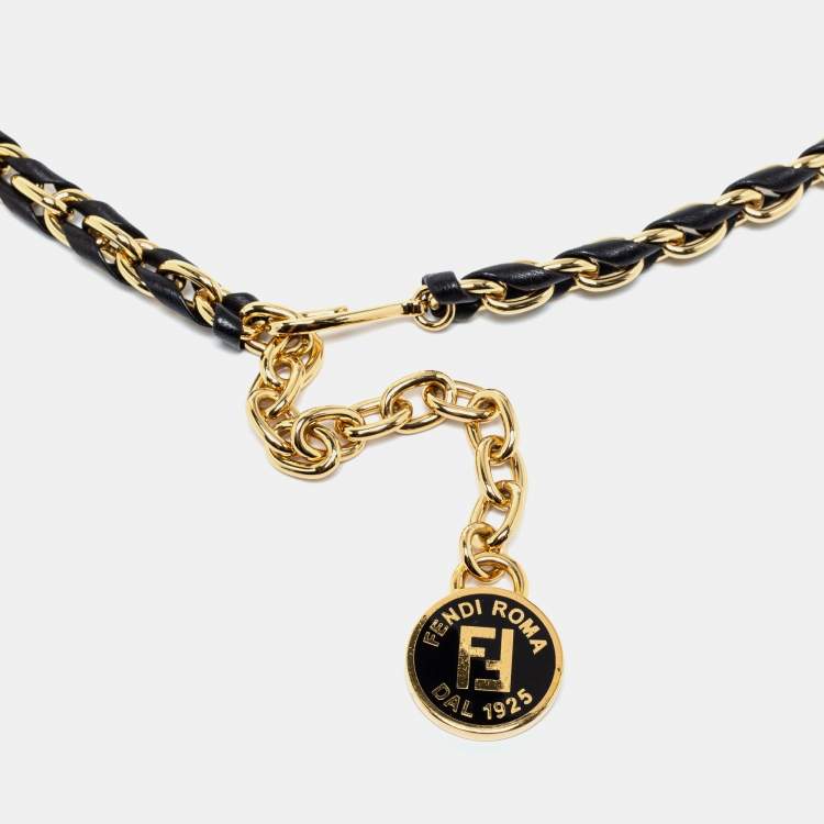 Pre Owned Fendi Black Leather Chain Logo Waist Belt