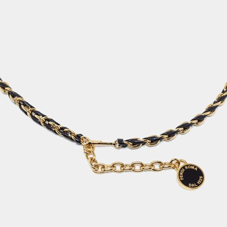 Pre Owned Fendi Black Leather Chain Logo Waist Belt