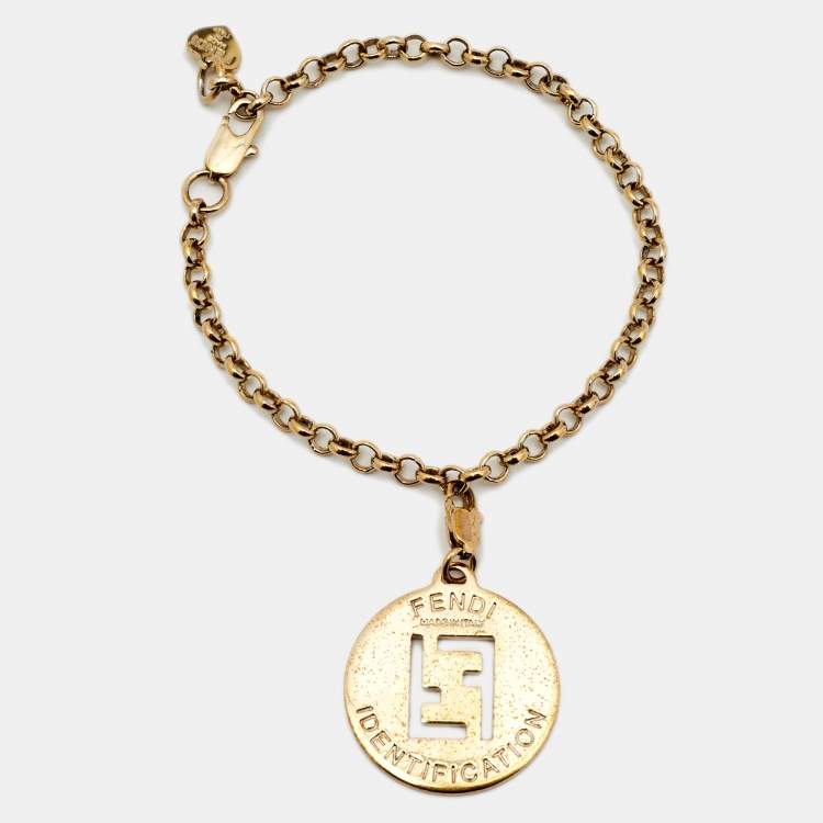Pre Owned Fendi Vintage Gold Tone Identification Charm Bracelet