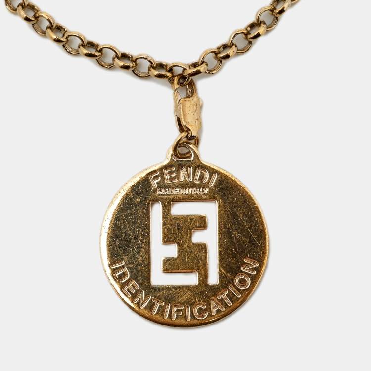 Pre Owned Fendi Vintage Gold Tone Identification Charm Bracelet