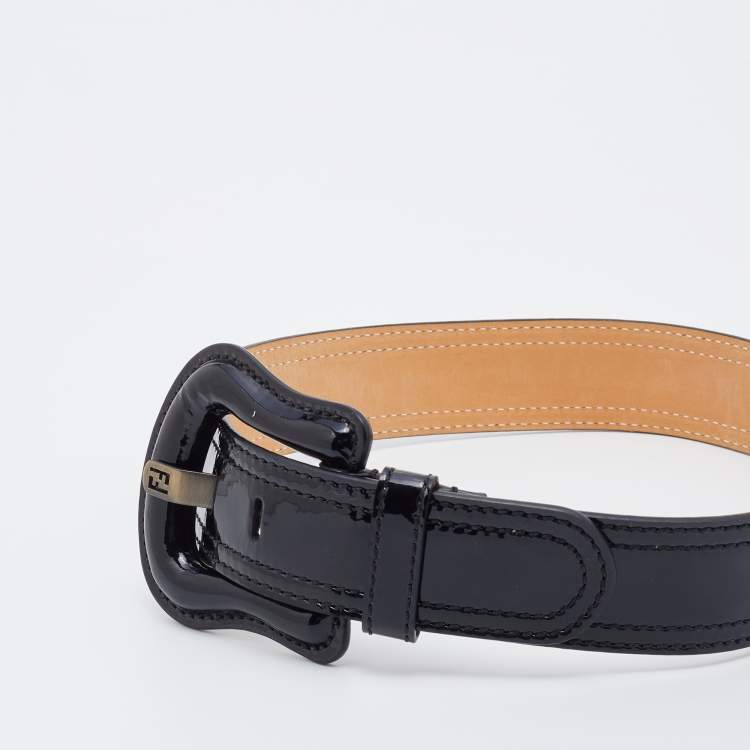 Pre Owned Fendi Black Patent Leather Buckle B Waist Belt 65CM