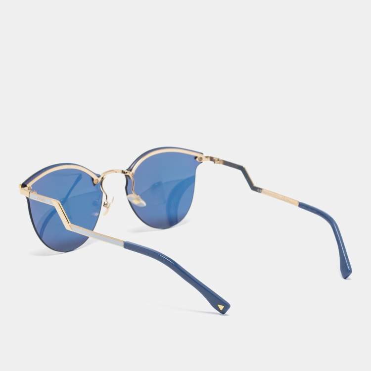Pre Owned Fendi Gold Tone/ Gold Mirrored FF 0040/S Iridia Cat-Eye Sunglasses