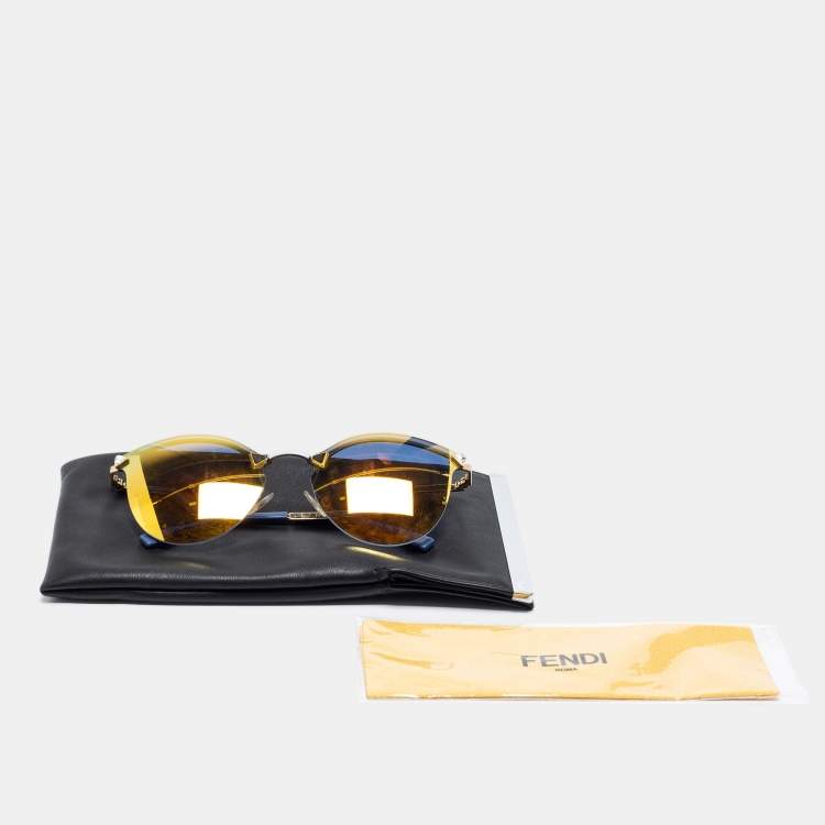 Pre Owned Fendi Gold Tone/ Gold Mirrored FF 0040/S Iridia Cat-Eye Sunglasses
