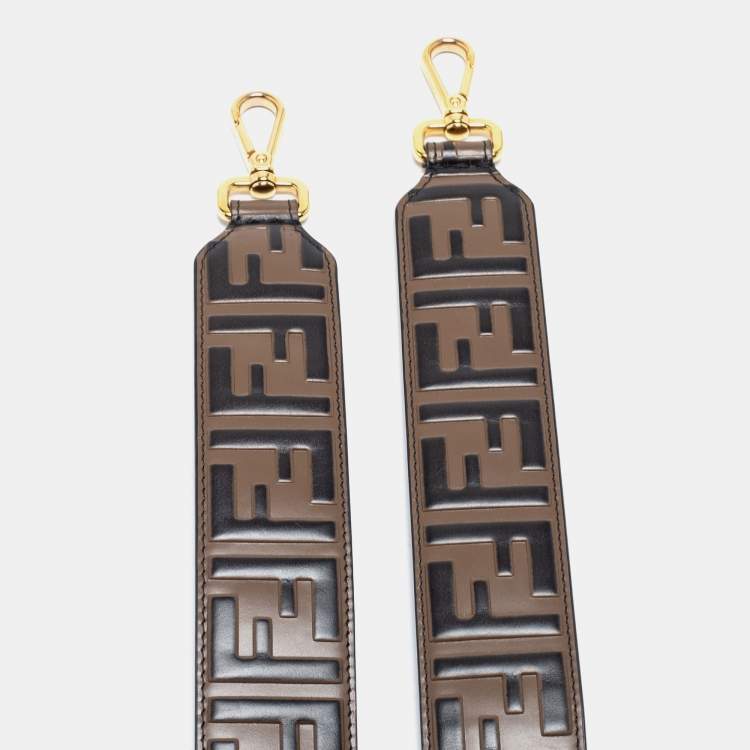 Pre Owned Fendi Tobacco Zucca Leather Strap You Bag Shoulder Strap