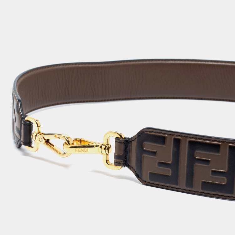 Pre Owned Fendi Tobacco Zucca Leather Strap You Bag Shoulder Strap