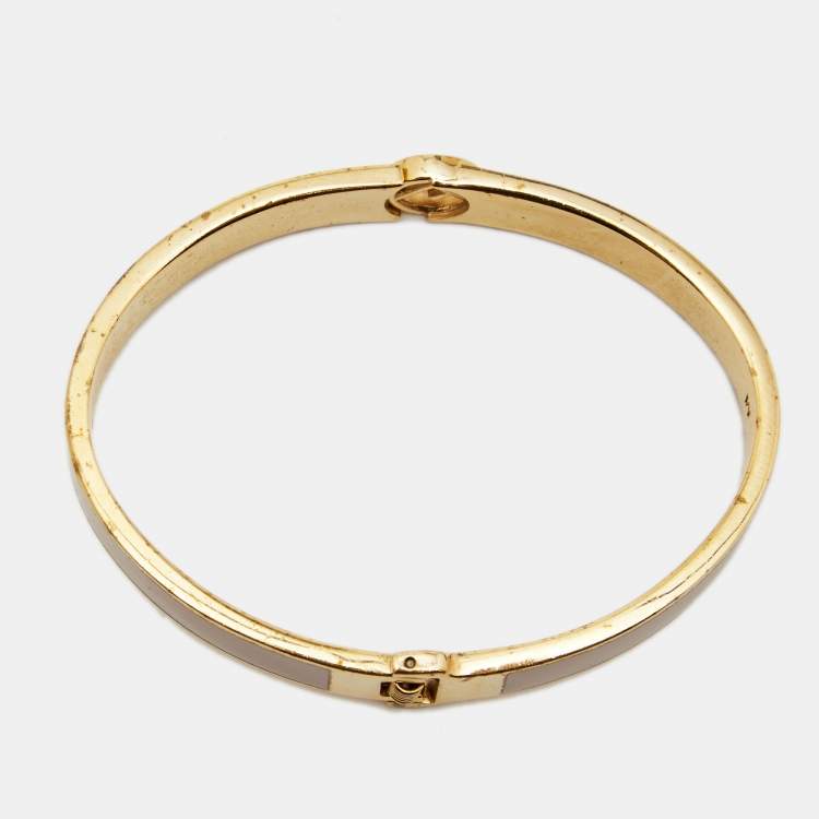 Pre Owned Fendi 'F is Fendi' Enamel Gold Tone Bracelet M