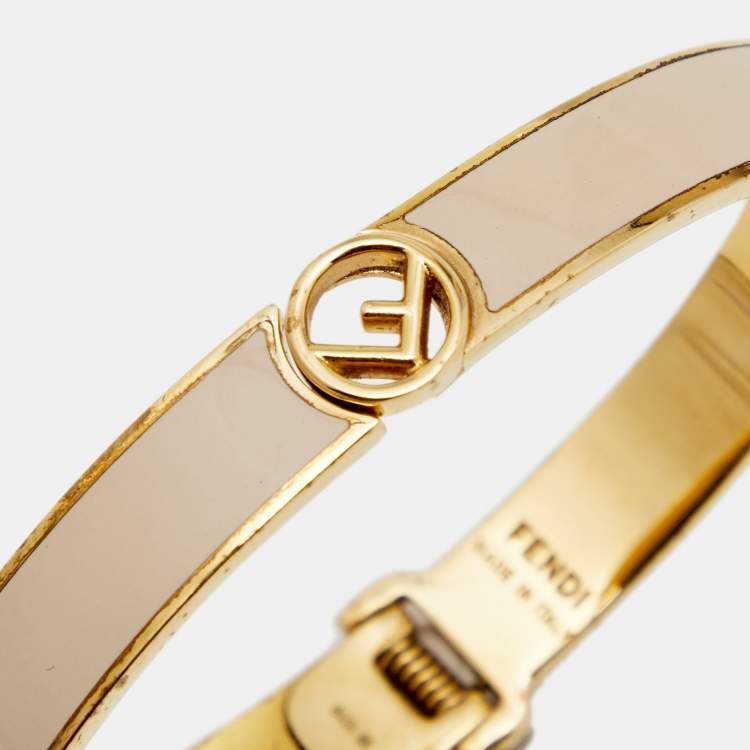Pre Owned Fendi 'F is Fendi' Enamel Gold Tone Bracelet M