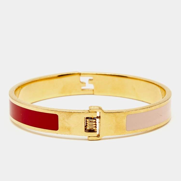 Pre Owned Fendi The Fendista Bicolor Enamel Gold Tone Cuff Bracelet S