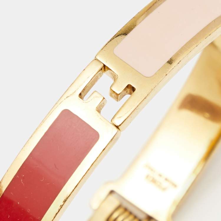 Pre Owned Fendi The Fendista Bicolor Enamel Gold Tone Cuff Bracelet S