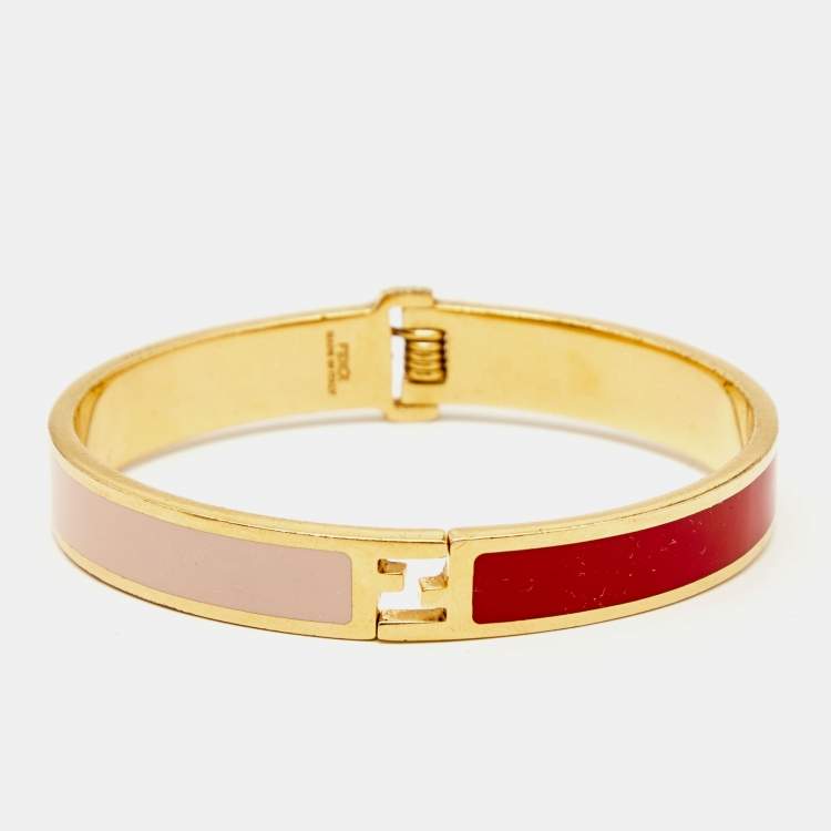 Pre Owned Fendi The Fendista Bicolor Enamel Gold Tone Cuff Bracelet S
