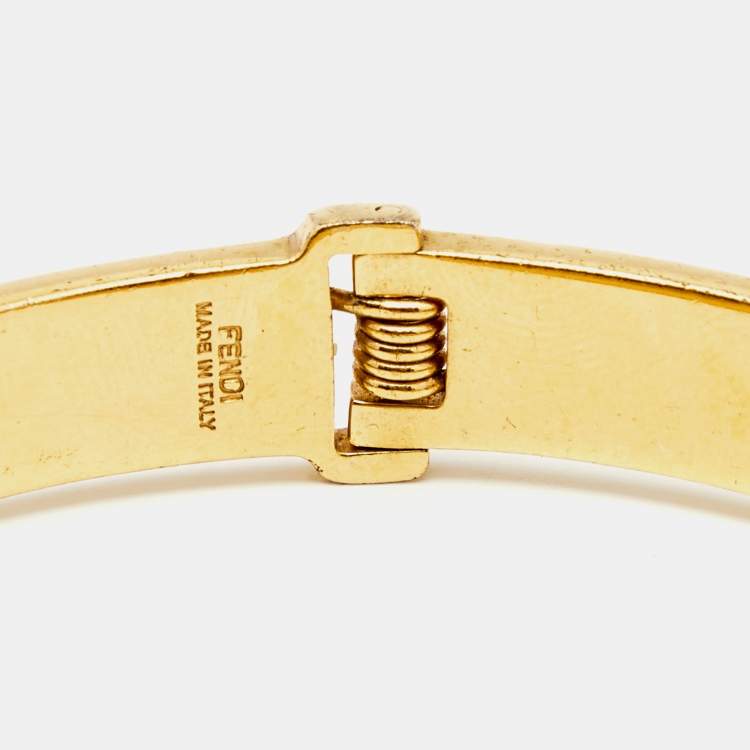 Pre Owned Fendi The Fendista Bicolor Enamel Gold Tone Cuff Bracelet S
