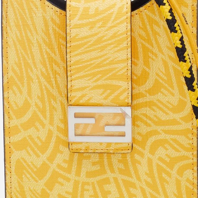 Pre Owned Fendi Yellow FF Vertigo Coated Canvas Phone Holder