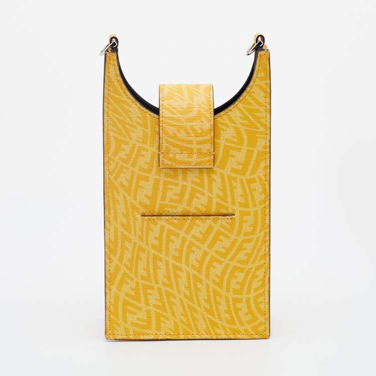 Pre Owned Fendi Yellow FF Vertigo Coated Canvas Phone Holder