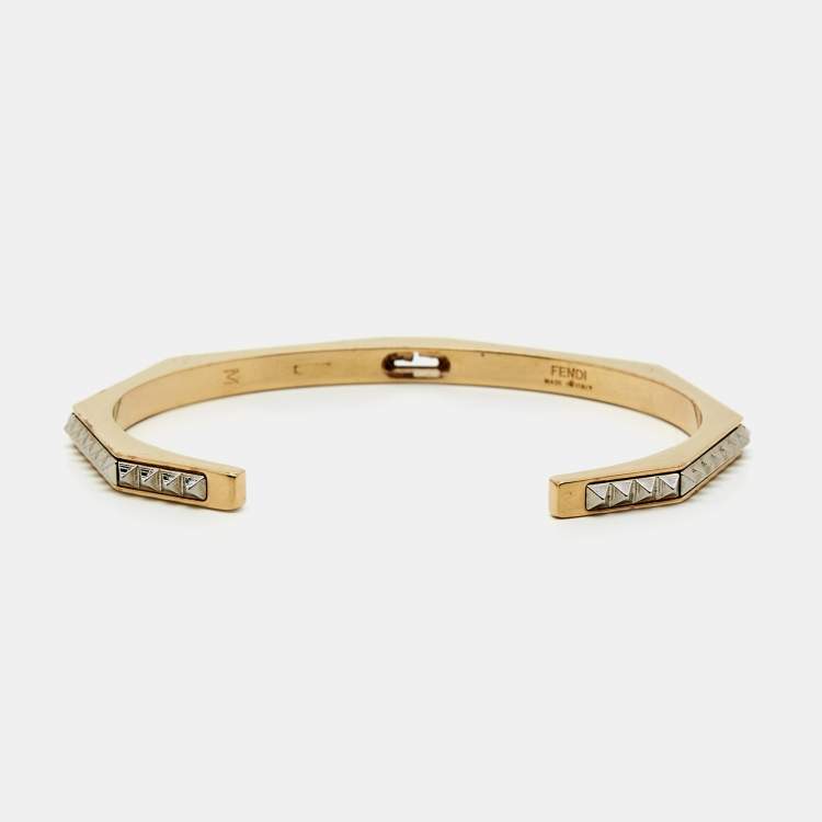Pre Owned Fendi Baguette Two Tone Open Cuff Bracelet M