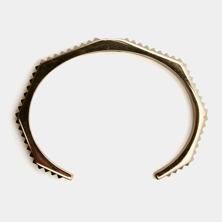 Pre Owned Fendi Baguette Two Tone Open Cuff Bracelet M