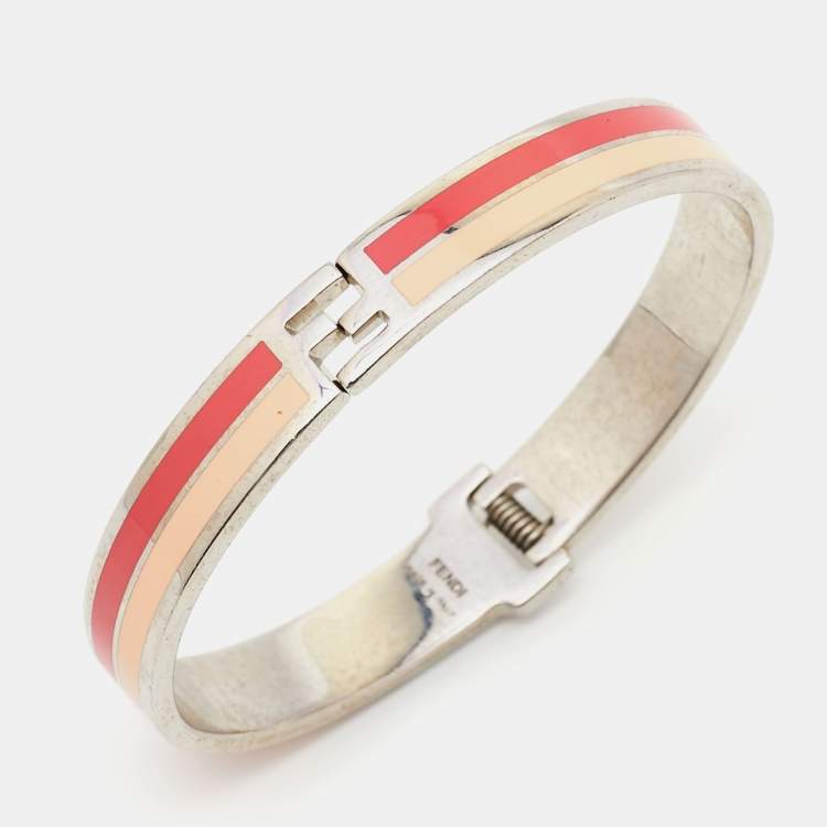 Pre Owned Fendi Fendista Enamel Silver Tone Bracelet M